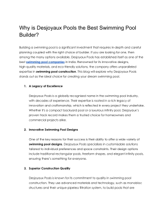 Why is Desjoyaux Pools the Best Swimming Pool Builder