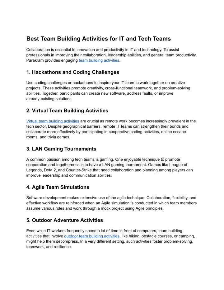 best team building activities for it and tech