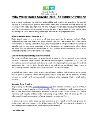 Why Water-Based Gravure Ink is the Future of Printing