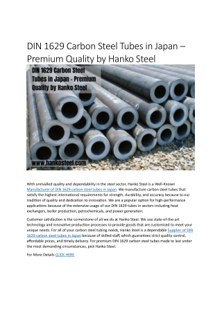 DIN 1629 Carbon Steel Tubes in Japan