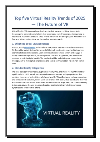 Top five Virtual Reality Trends of 2025 The Future of VR