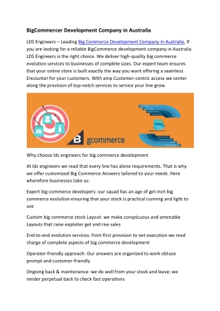 BigCommercer Development Company in Australia