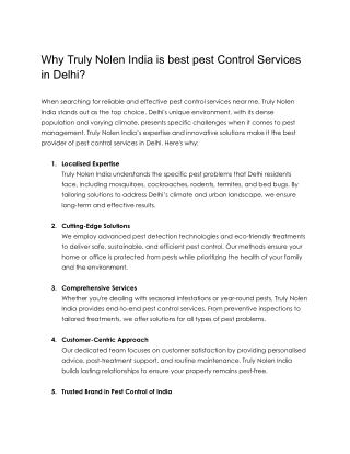 Why Truly Nolen India is best pest Control Services in Delhi