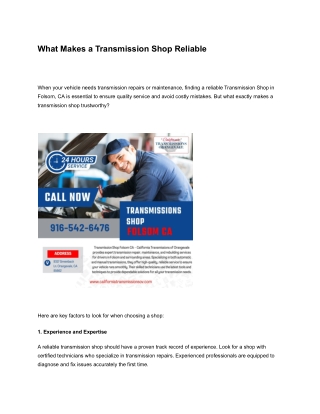 what makes a transmission shop reliable