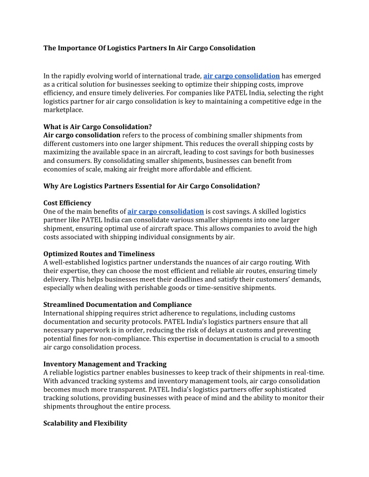 the importance of logistics partners in air cargo