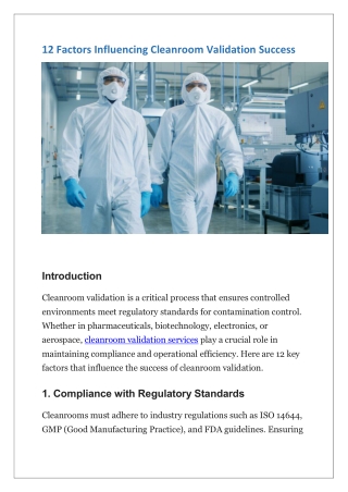 12 Factors Influencing Cleanroom Validation Success