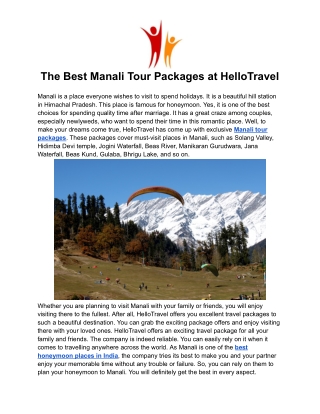 The Best Manali Tour Packages at HelloTravel.docx