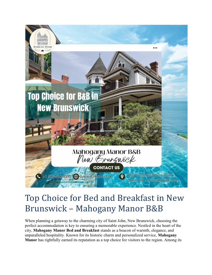 top choice for bed and breakfast in new brunswick