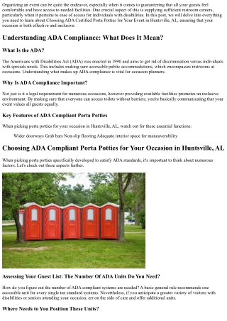 Picking ADA Certified Porta Potties for Your Occasion in Huntsville, AL .