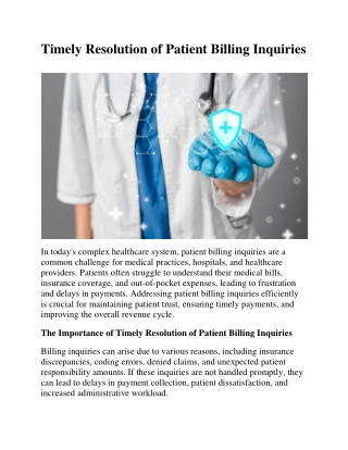 timely resolution of patient billing inquiries