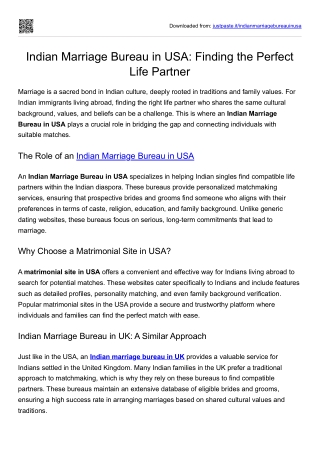 Indian Marriage Bureau in USA: Finding the Perfect Life Partner