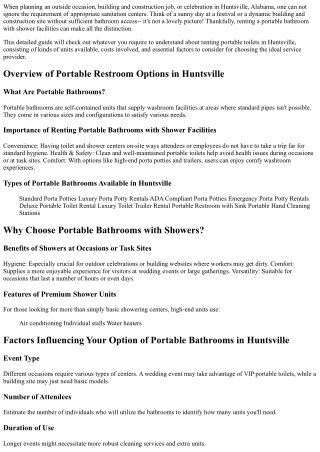 Renting a Portable Bathroom with Shower Facilities In or Near Huntsville