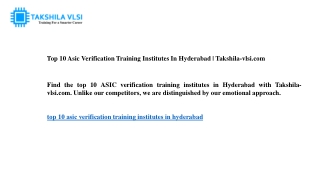 top 10 asic verification training institutes