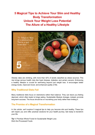 5 Magical Tips to Achieve Your Slim and Healthy Body Transformation