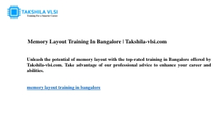 memory layout training in bangalore takshila vlsi