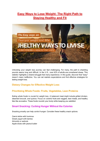Easy Ways to Lose Weight- The Right Path to Staying Healthy and Fit