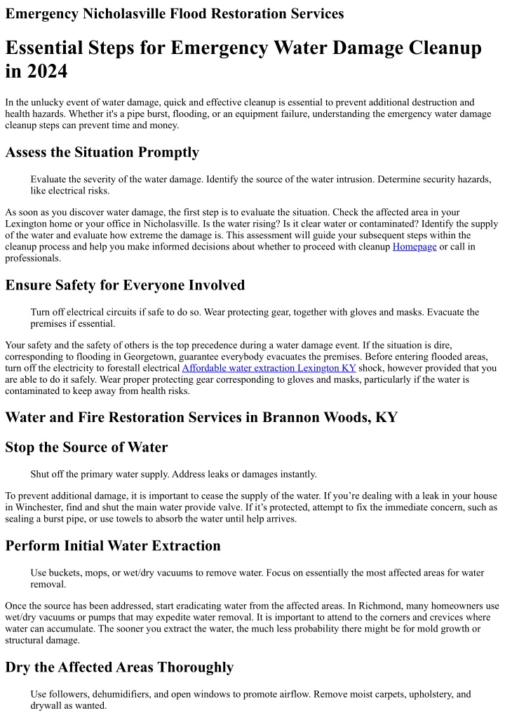 emergency nicholasville flood restoration services