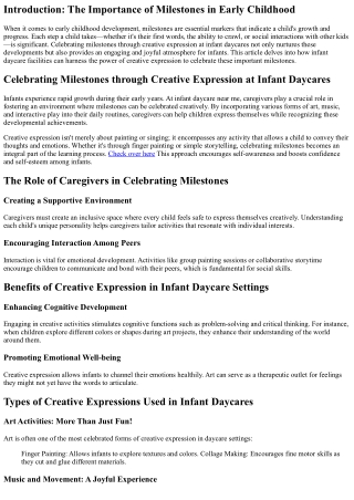 “Celebrating Milestones through Creative Expression at Infant Daycares”