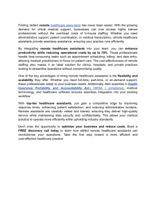 finding skilled remote healthcare assis tants