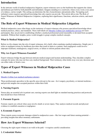 The Role of Expert Witnesses in Medical Malpractice Litigation