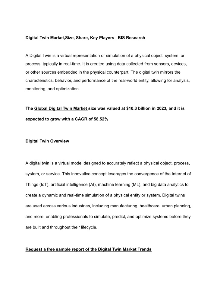 digital twin market size share key players