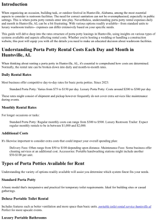 Comprehending Porta Potty Rental Expenses Each Day and Month in Huntsville, AL .