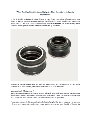 what are machined seals and why are they