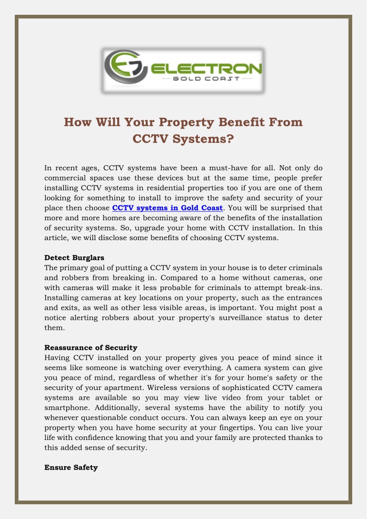 how will your property benefit from cctv systems