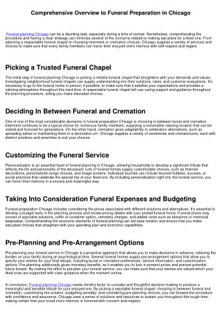 Comprehensive Overview to Funeral Planning in Chicago