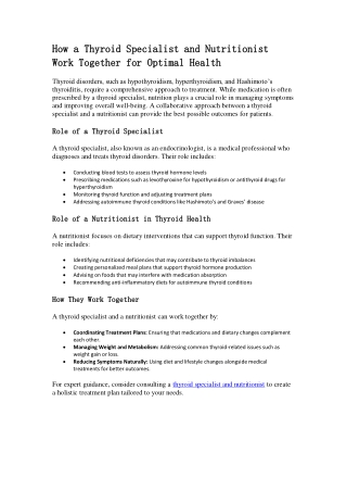 How a Thyroid Specialist and Nutritionist Work Tog