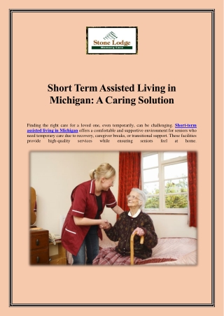 Short Term Assisted Living in Michigan A Caring Solution