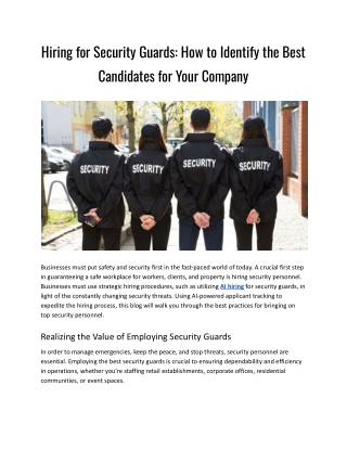 Hiring for Security Guards: How to Identify the Best Candidates for Your Company