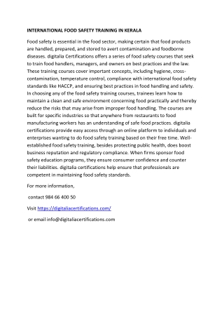 international food safety training in kerala