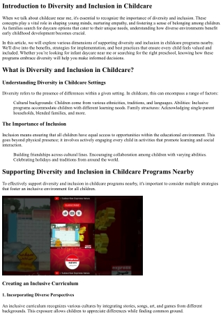 “Supporting Diversity and Inclusion in Childcare Programs Nearby”