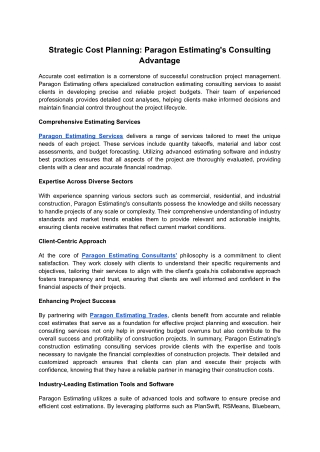 Strategic Cost Planning_ Paragon Estimating's Consulting Advantage