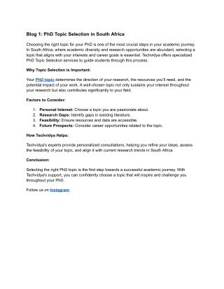 PhD Topic Selection in South Africa