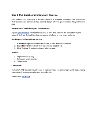 PhD Questionnaire Service in Malaysia