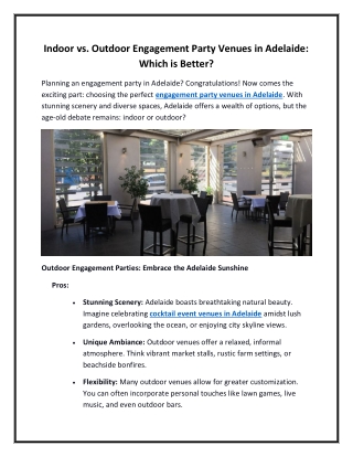 Indoor vs. Outdoor Engagement Party Venues in Adelaide Which is Better