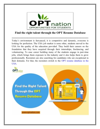 What are the benefits of OPT resume database