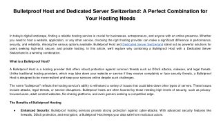 bulletproof host and dedicated server switzerland a perfect combination for your hosting needs