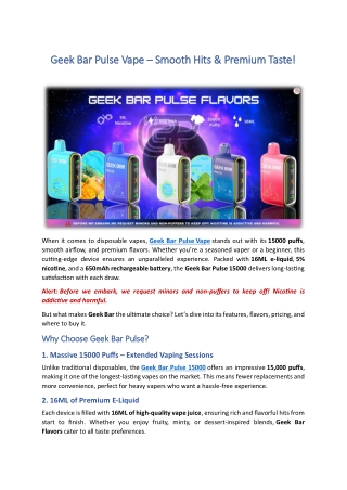 Geek Bar Pulse Vape – Smooth Hits & Premium Taste!