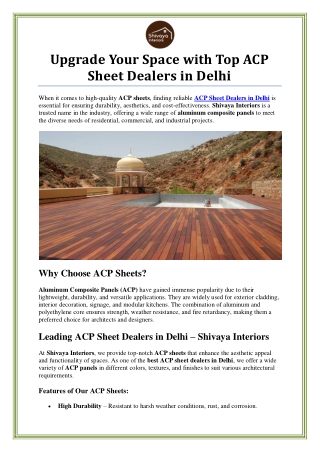 ACP Sheet Dealers in Delhi - Shivaya Interiors