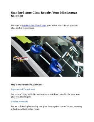 Standard Auto Glass Repair Your Mississauga Solution