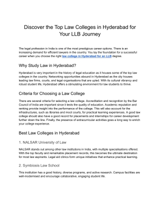 Discover the Top Law Colleges in Hyderabad for Your LLB Journey