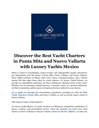 Discover the Best Yacht Charters in Punta Mita and Nuevo Vallarta with Luxury Yachts Mexico