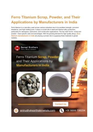 Ferro Titanium Scrap, Powder, and Their Applications by Manufacturers in India