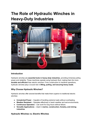 The Role of Hydraulic Winches in Heavy-Duty Industries