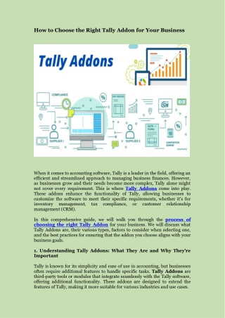 How to Choose the Right Tally Addon for Your Business