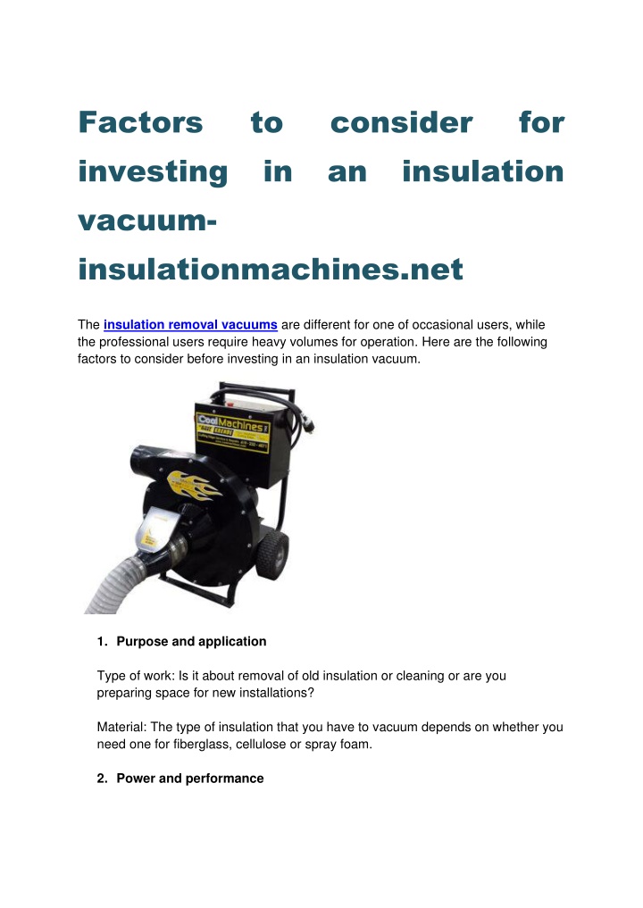 factors investing in an insulation vacuum