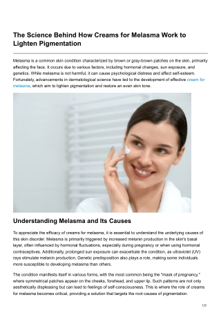 The Science Behind How Creams for Melasma Work to Lighten Pigmentation